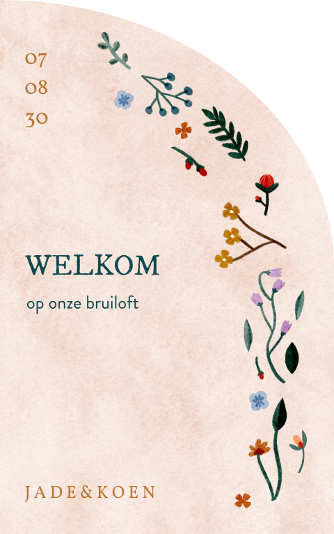 Bruiloftsbord waterverf bloemen boog