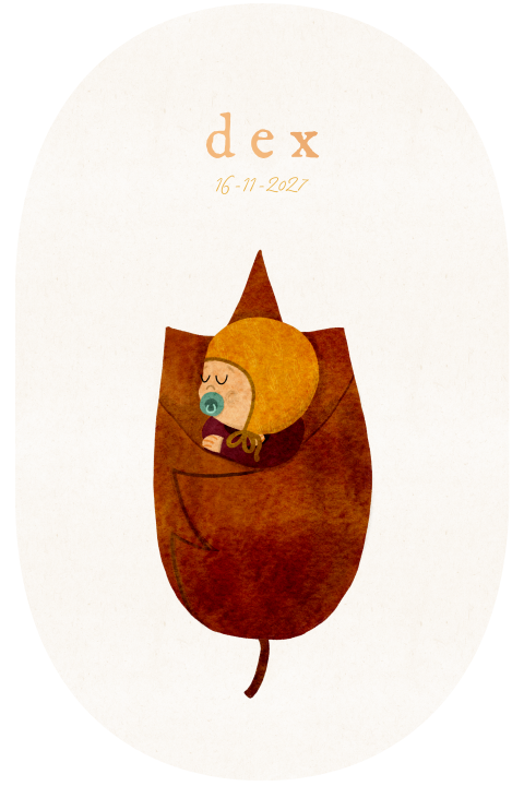 Geboortekaartje minimalistisch herfstblad baby