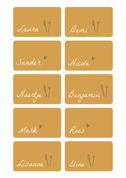 Minimalistische naamkaartjes met illustratie bestek
