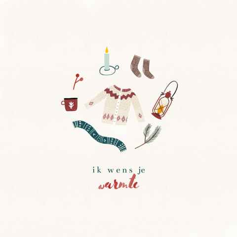 Kerstkaart Ik wens je warmte, knusse illustraties