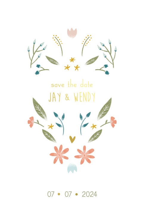 Save the Date bloemetjes goudfolie