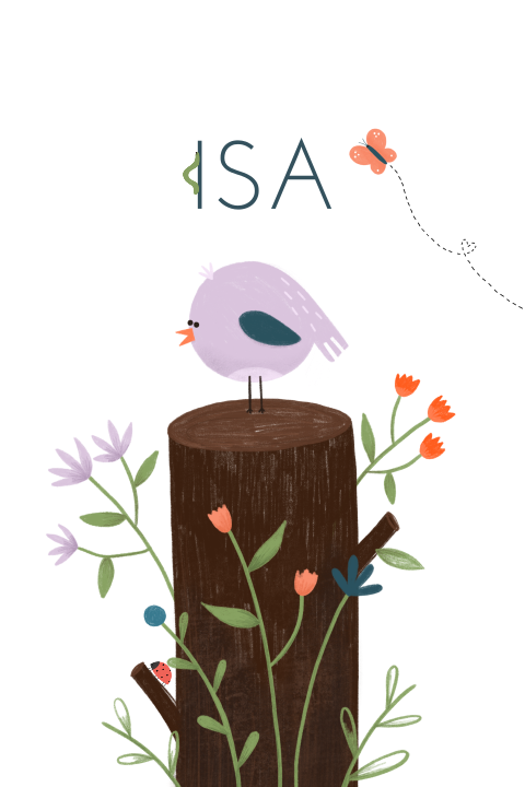 Geboortekaartje bloemen vogeltje lente lila