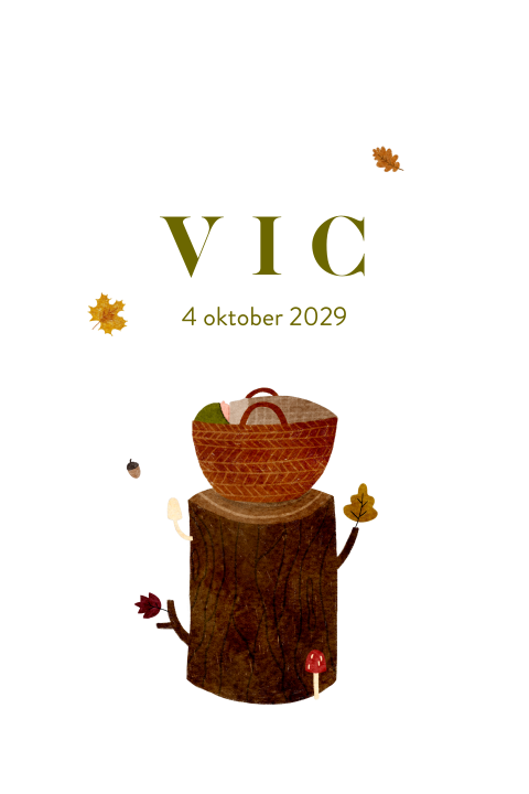 Geboortekaartje boogvorm herfst boomstam wiegje jongen