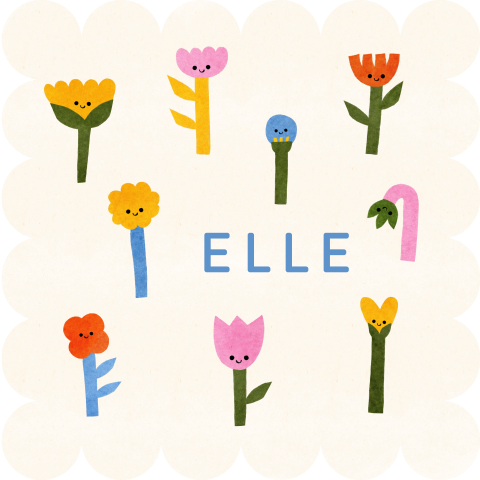 Hip geboortekaartje met bloemetjes in vrolijke kleuren