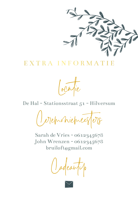 Inlegvel trouwkaart  kalkpapier extra info goudfolie