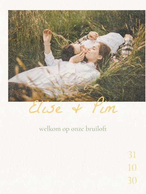 Bruiloftsbord met foto en minimalistische stijl