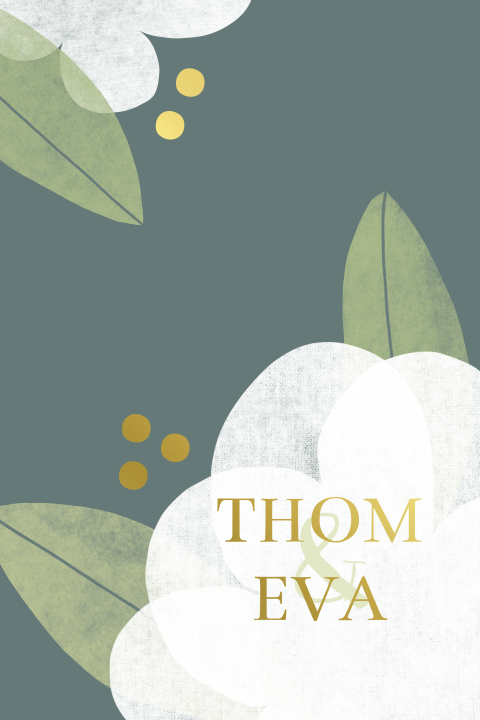 Trouwkaart bloemen papier textuur goudfolie