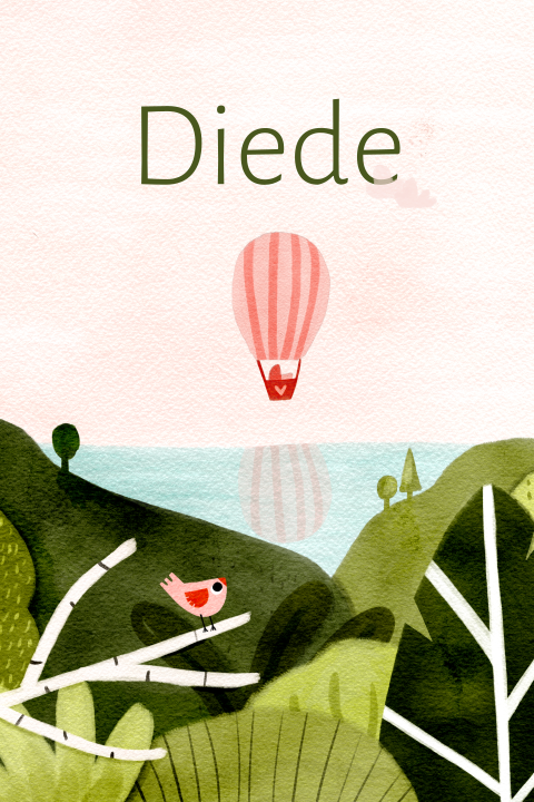 Geboortekaartje roze luchtballon vogel bomen zee