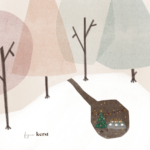 Kerstkaart illustratie sneeuw holletje kerstdiner