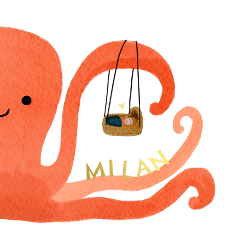Geboortekaartje octopus wiegje kindje