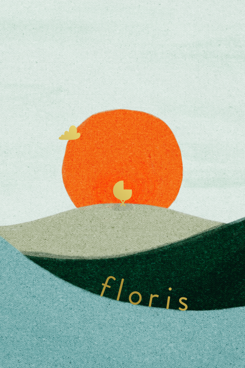 Geboortekaartje landschap ondergaande zon blauw wiegje