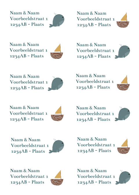 Adressticker bootje walvis | 97 x 45 mm