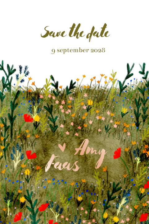 Zomerse save the date met wildbloemen en klaprozen