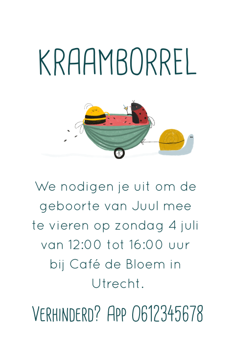 Kraamborrel kaartje met lieve diertjes