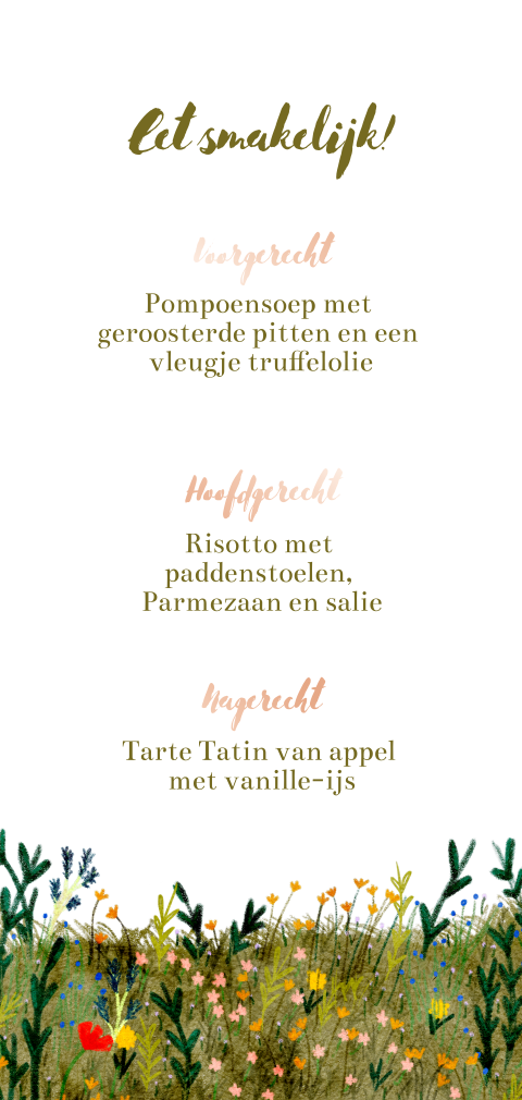 Menukaart wildbloemen klaproos bruidspaar