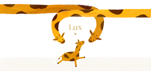 Neutraal geboortekaartje illustratie giraffe goudfolie