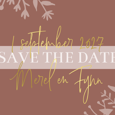 Save the date initialen bandje goudfolie bloemen