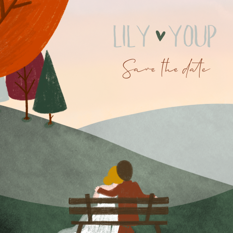 Save The Date portret waterverf herfst landschap zonsondergang