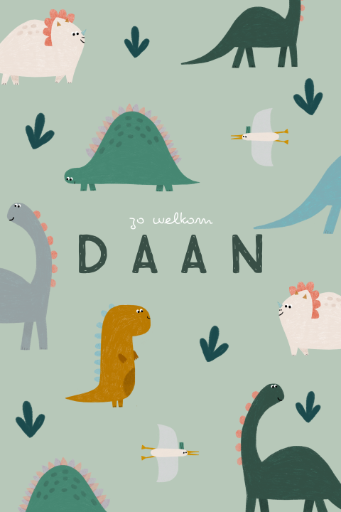 Geboortekaartje patroon dino vrolijk