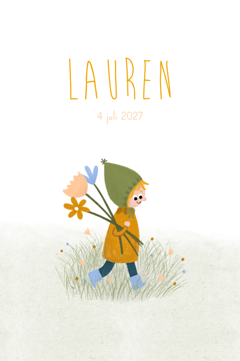 Geboortekaartje zomer waldorf kindje bloemen