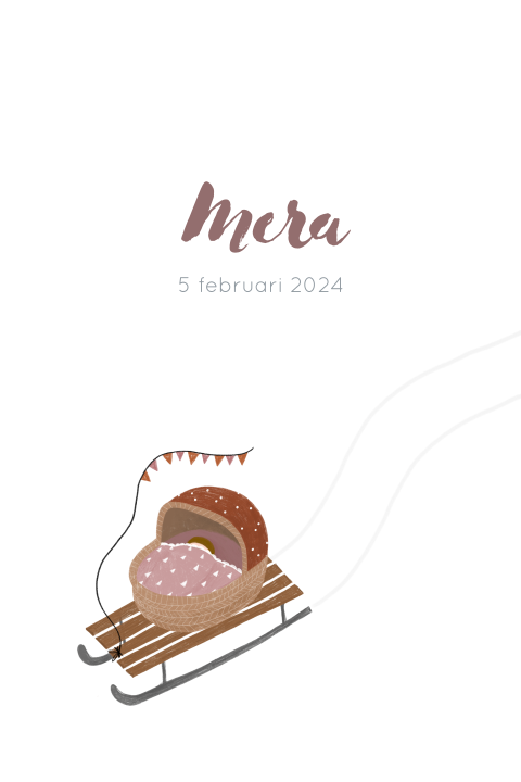 Geboortekaartje slee wiegje meisje