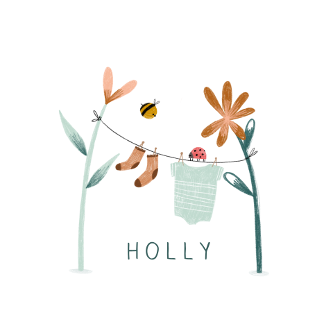 Geboortekaartje bloemen waslijntje