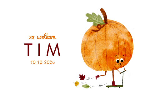Geboortekaartje herfst pompoen stepje