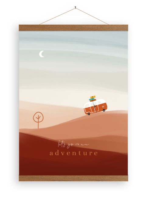 Canvasposter met latjes volkswagenbusje terra