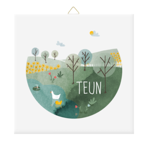 Gepersonaliseerd tegeltje met illustratie van waterverf landschapje