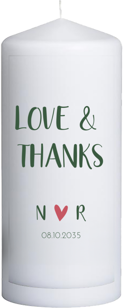 Gepersonaliseerde kaars trouwbedankje - love and thanks