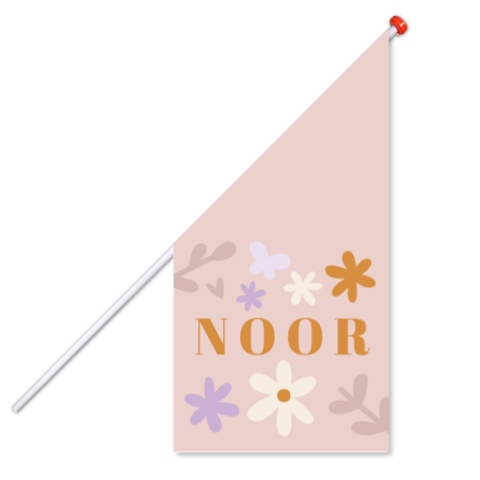 Geboortevlag groot bloemen roze lila