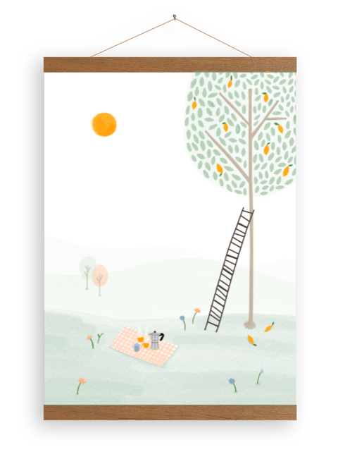 Canvasposter met latjes picknick koffie citroenboom