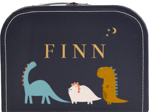 Kartonnen koffertje met naam dino illustratie