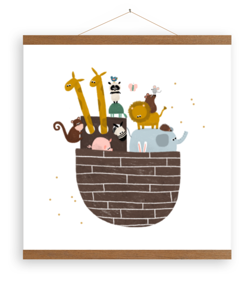 Canvasposter met latjes ark van Noach diertjes