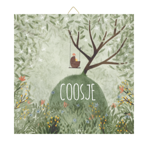 Gepersonaliseerd tegeltje met illustratie boom schommel bloemen