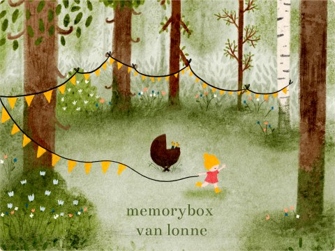 Memorybox vrolijk bos wiegje slingers grote zus