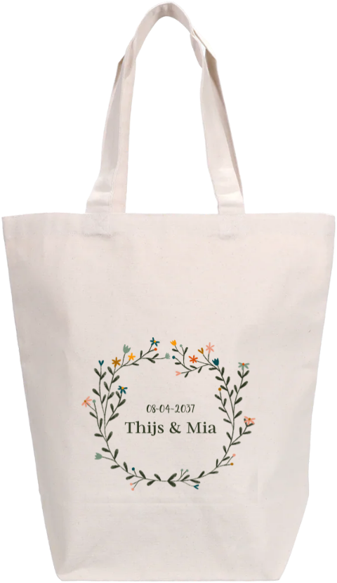 Tote bag katoenen tasje bruiloft met bloemenkrans