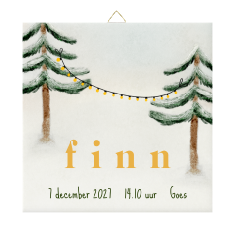 Geboortetegel winterbos wiegje lampjes sneeuw