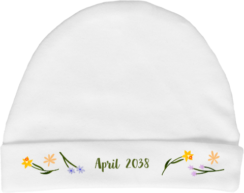 Mutsje met lente bloemen en datum