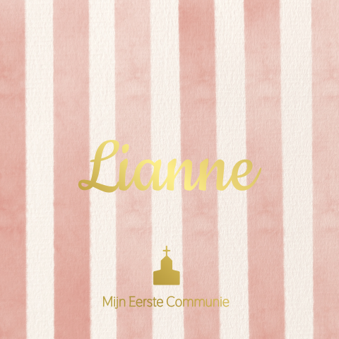 Communiekaart met zalmroze strepen en goudfolie - Lianne