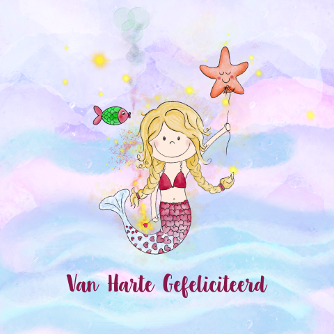 Verjaardagskaart meisje met een zeemeermin