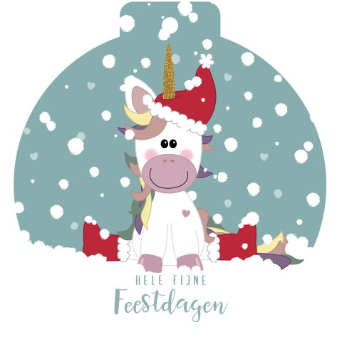 Kerstkaart kerstbal vorm met unicorn