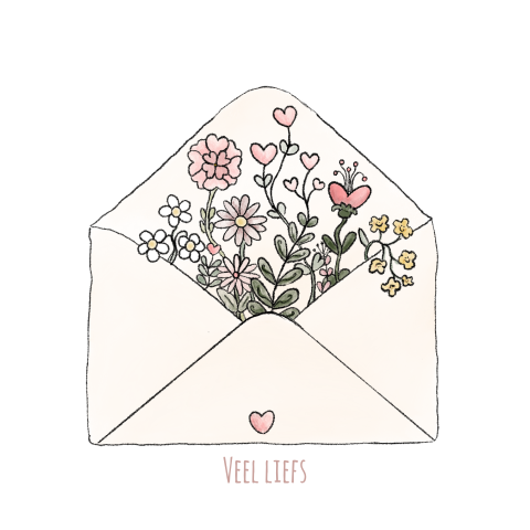 Schattig kaartje envelopje met bloemen en veel liefs