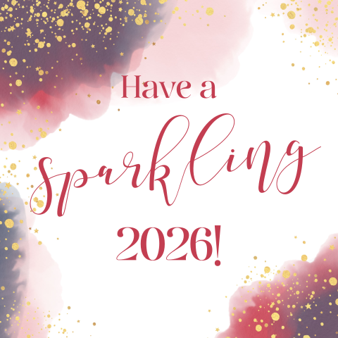 Nieuwjaarskaart 2026 waterverf en goudkleurige glitter