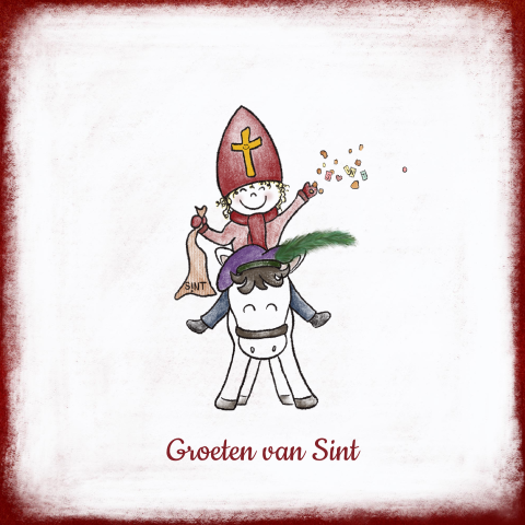 Vrolijke Sinterklaaskaart voor kinderen lief paard en hulpsint