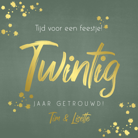 Luxe uitnodiging huwelijksjubileum groen met goudfolie