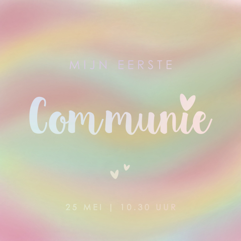 Communie kaart meisje regenboog kleuren en holografische folie