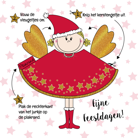 Kerstkaart met een vrolijke DIY kerstengeltje