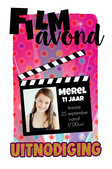 Uitnodiging meisjes filmavond in disco stijl
