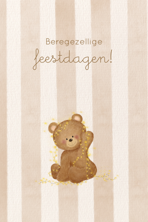 Kerstkaart met beertje en kerstlichtjes – Warme kerstgroet